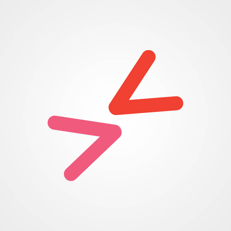 On a grey background, two arrows facing each other. One is pink, the other is red
