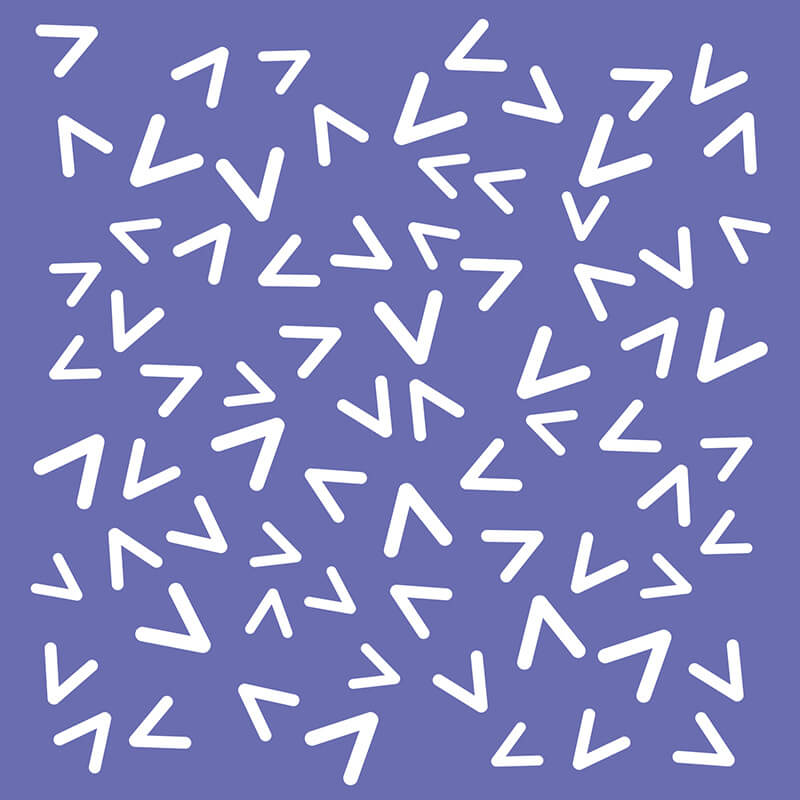 Graphic of white arrow icons arranged in a random pattern on a purple background