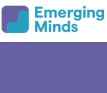 Blue text reads 'Emerging minds' next to a square two-toned blue/purple icon.