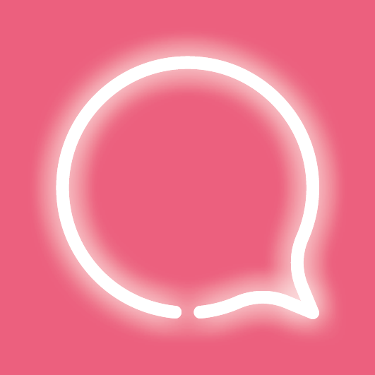 On a pink background, a glowing white icon of a speech bubble