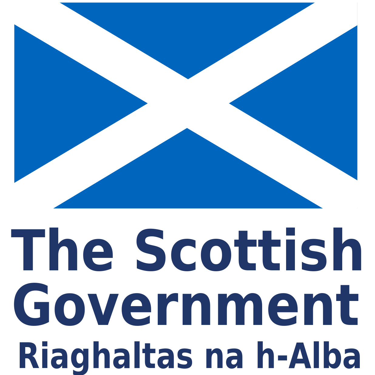 Scottish saltire in blue at the top with the text 'The Scottish Government Riaghaltas na h-Alba below.