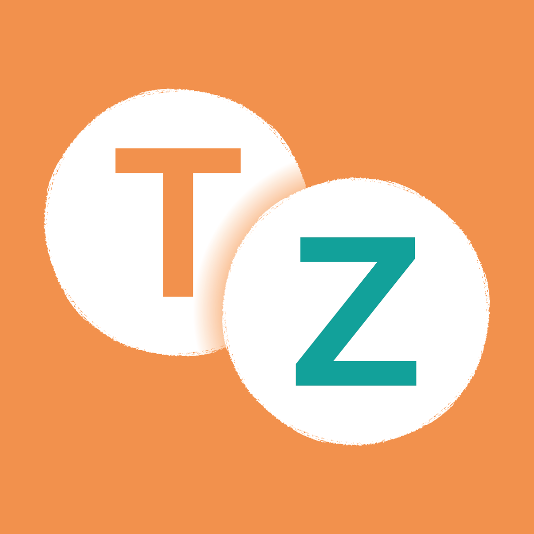 A circle with 'T' in it behind a circle with 'Z' in it, on an orange background