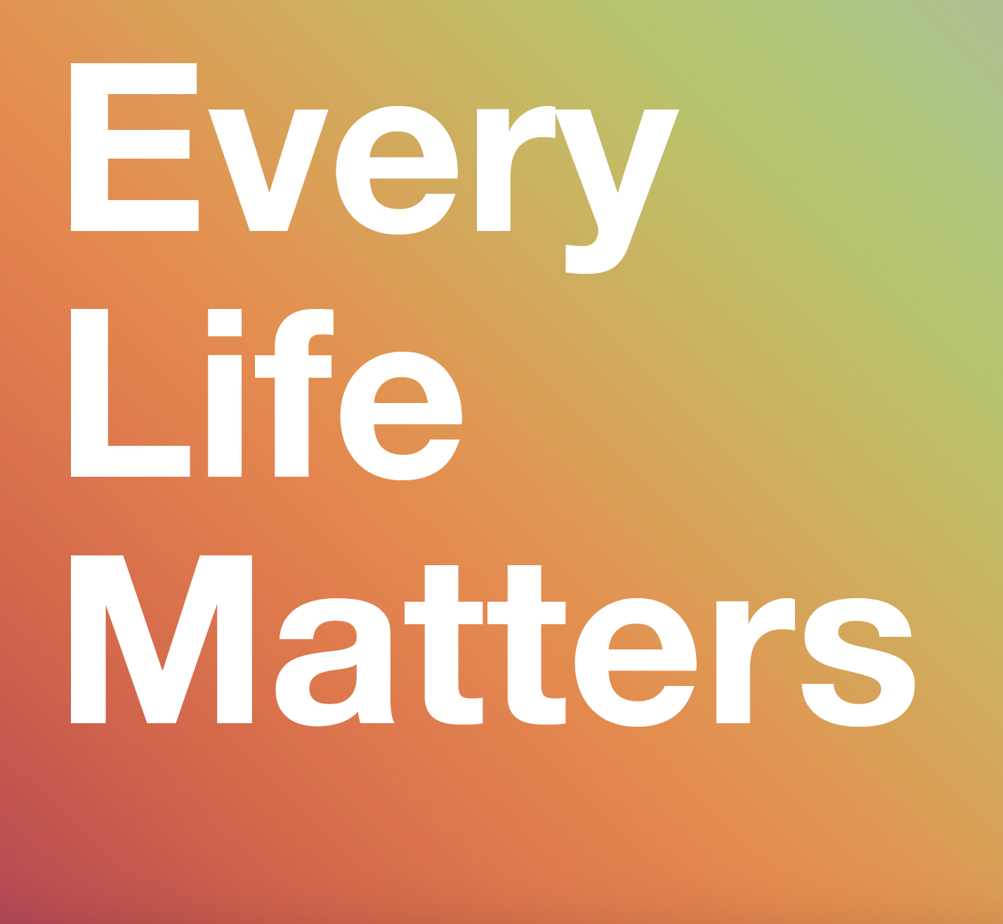 The text 'every life matters' in white, over a gradient background of red to green.