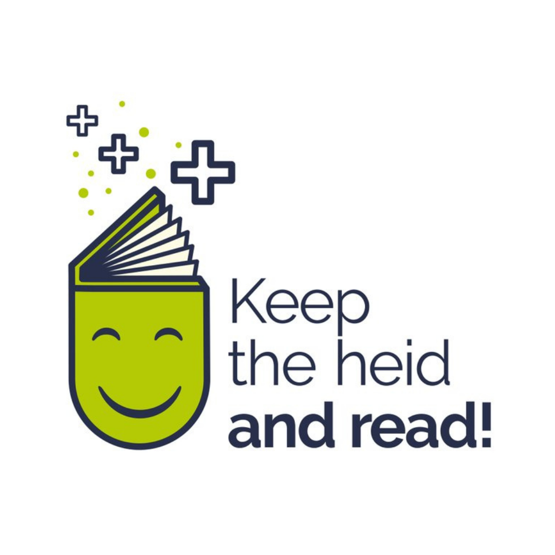 A green book logo with the text 'Keep the heid and read!'