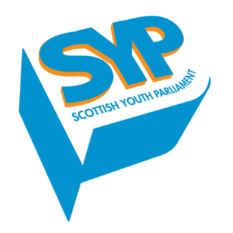 Logo for the Scottish Youth Parliament, in blue and orange.