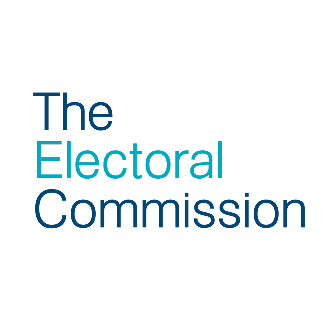 Three lines of text in two shades of blue on a white background. Text says The Electoral Commission