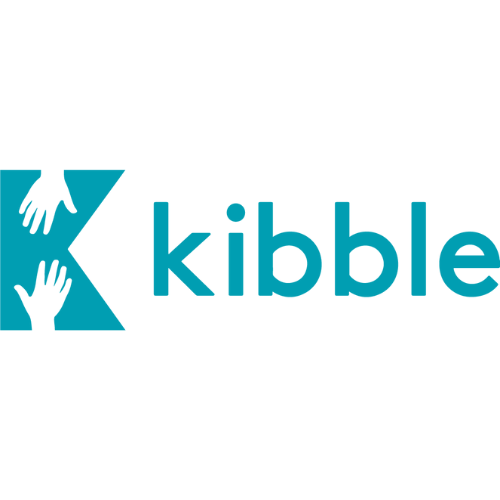 Teal Kibble logo. A K with hands where the spaces in the K should be.