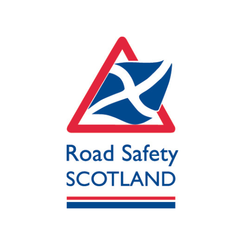 Road Safety Scotland logo, red triangle with scottish flag.