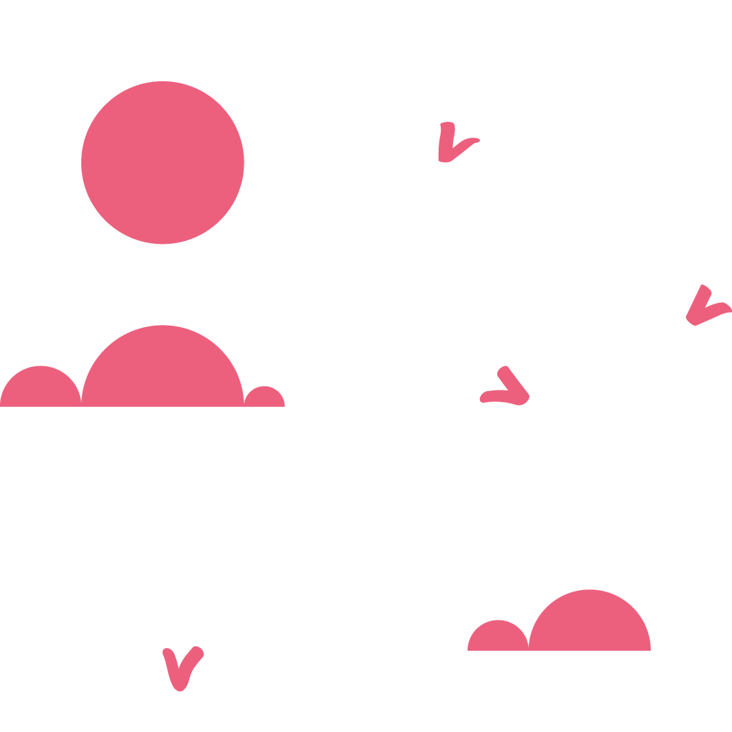 Graphic of pink clouds, sun, and "dandelion seeds" that match conference branding