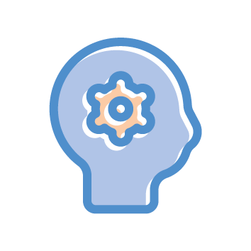 Theme: Behaviours Artistic rendering in blue of a head silhouette with a gear