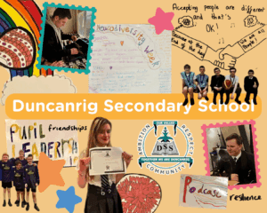 Collage of text and images with Duncarig college at the centre