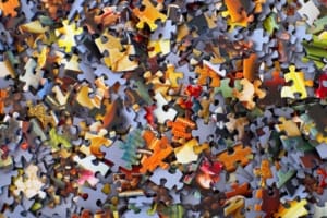 Pile of small jigsaw pieces