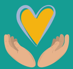 graphic of two hands cupped around a yellow heart