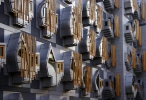 Cropped shot of the rear of the Scottish Parliament building