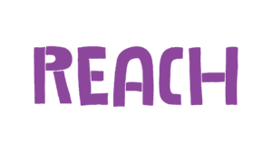 Logo for Reach, Reach written in purple capital letters