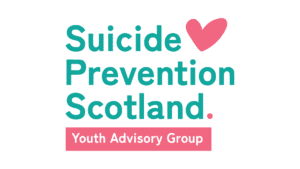 In green lettering the logo Suicide Prevention Scotland with a red heart and words Youth Advisory Group, set with white background